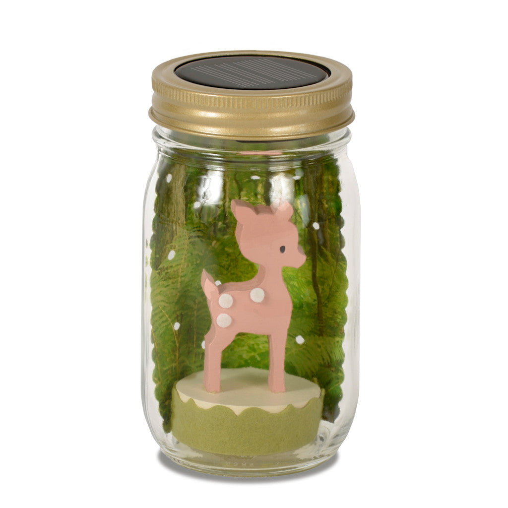 glass cookie jar with decorative deer