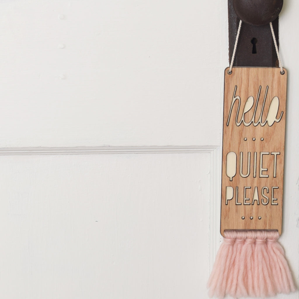 wood & wool door sign - quiet please - Tree by Kerri Lee