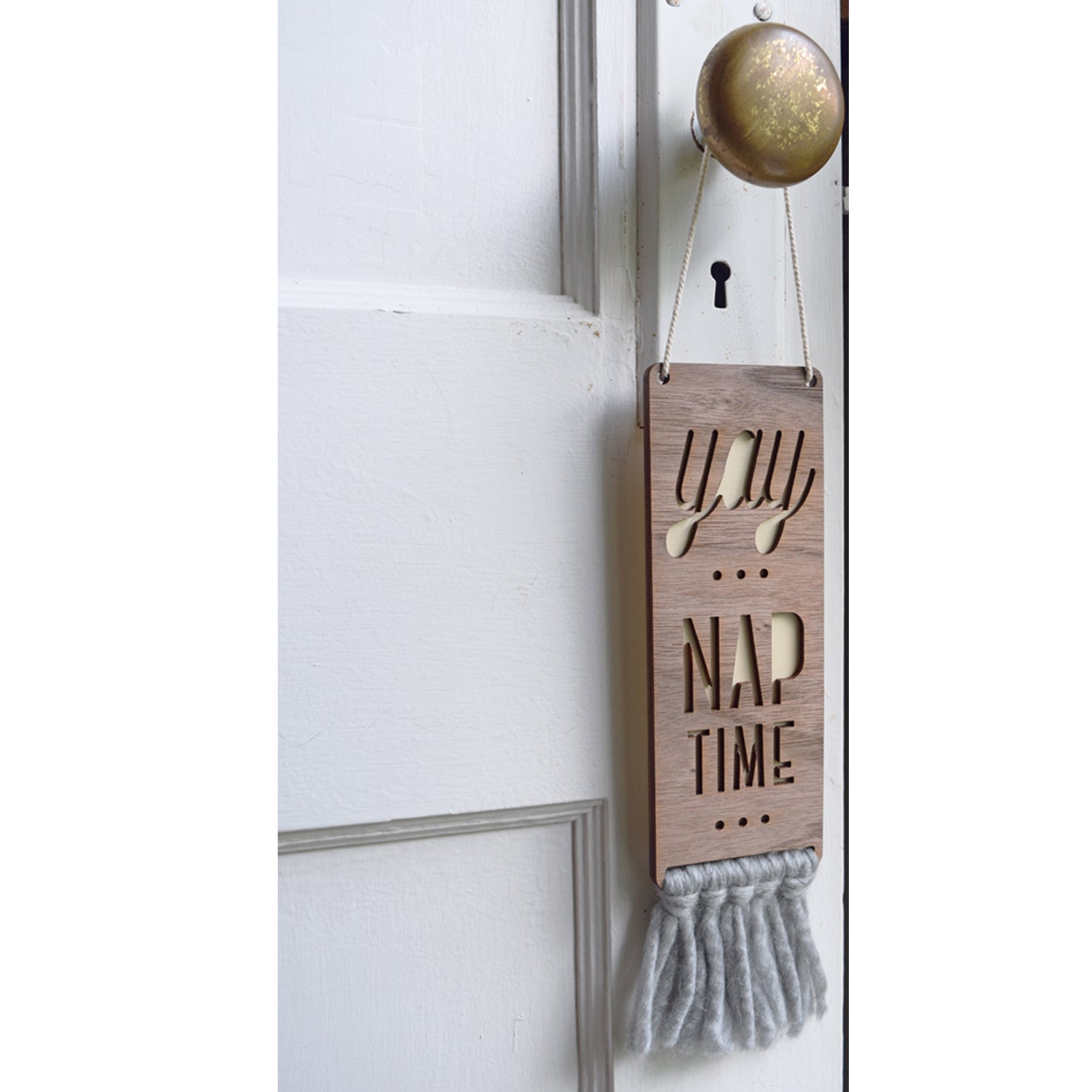 wood & wool door sign - nap time - Tree by Kerri Lee