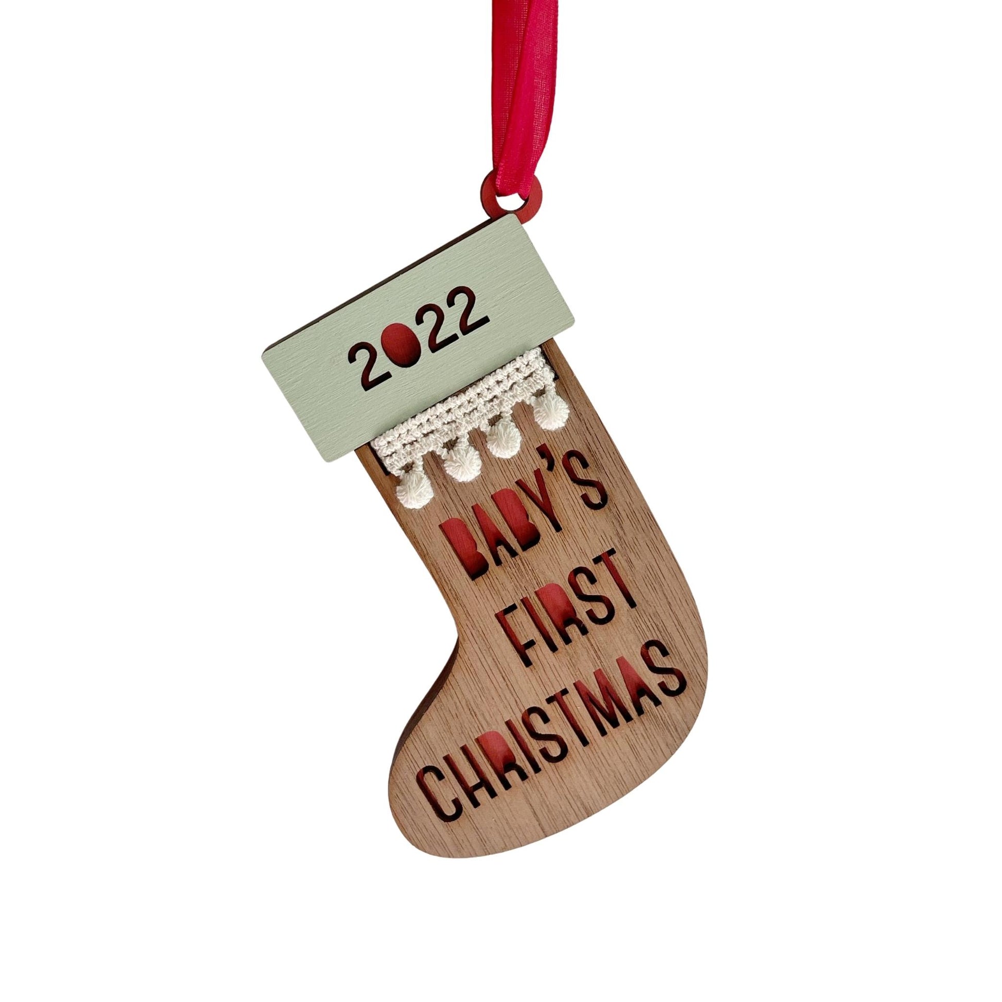 Baby's First Christmas Stocking Ornament - Tree by Kerri Lee